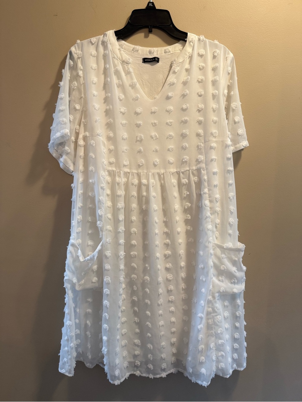 White Pom-Pom V-Neck Dress